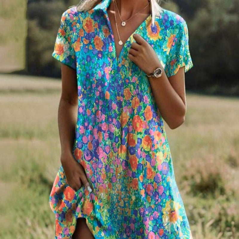 🥰New Year Specials🥰Women's Stylish Printed Casual V-Neck Dress🌸 Effortless Summer Chic ☀️