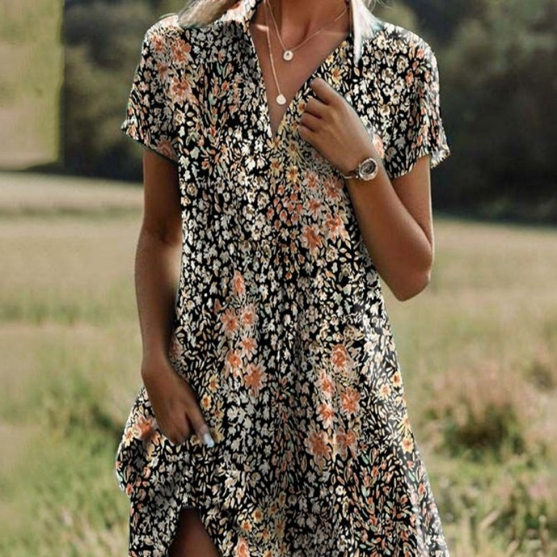 🥰New Year Specials🥰Women's Stylish Printed Casual V-Neck Dress🌸 Effortless Summer Chic ☀️