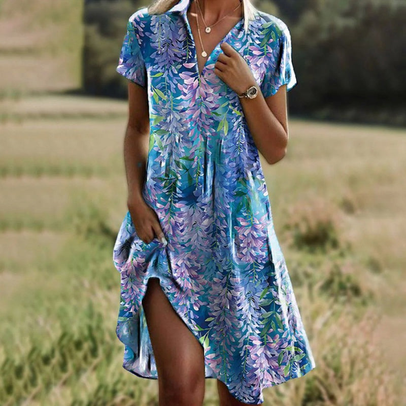 🥰New Year Specials🥰Women's Stylish Printed Casual V-Neck Dress🌸 Effortless Summer Chic ☀️