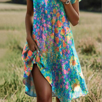 🥰New Year Specials🥰Women's Stylish Printed Casual V-Neck Dress🌸 Effortless Summer Chic ☀️