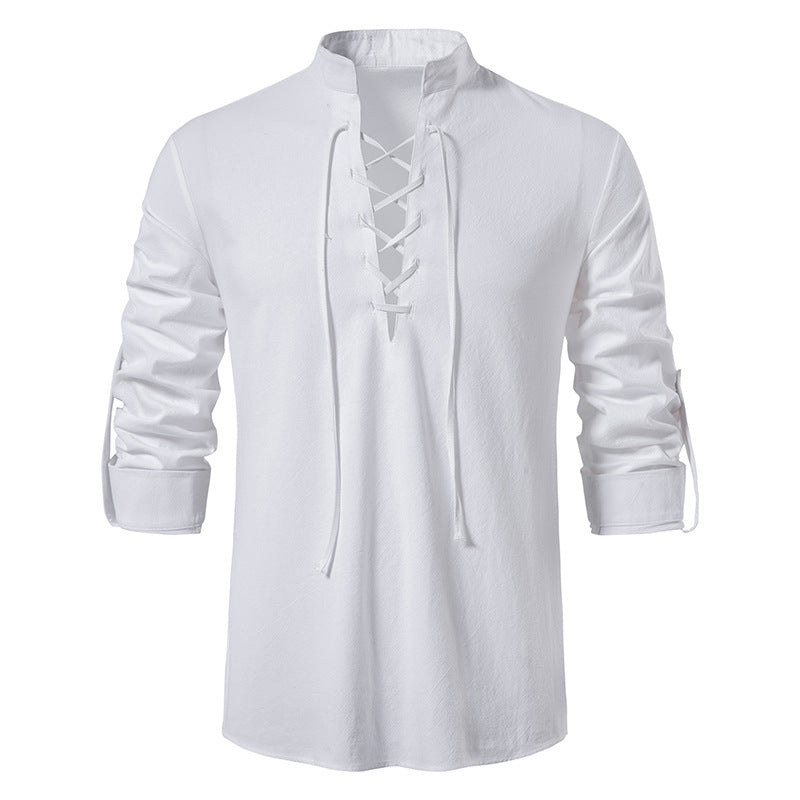 🌞 Bleiben Sie cool und stilvoll mit dem Herren-Henley-Shirt aus Baumwoll-Leinen mit Stehkragen und langen Ärmeln🌿