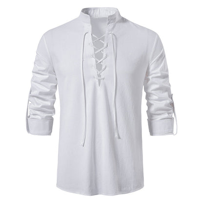 🌞 Bleiben Sie cool und stilvoll mit dem Herren-Henley-Shirt aus Baumwoll-Leinen mit Stehkragen und langen Ärmeln🌿