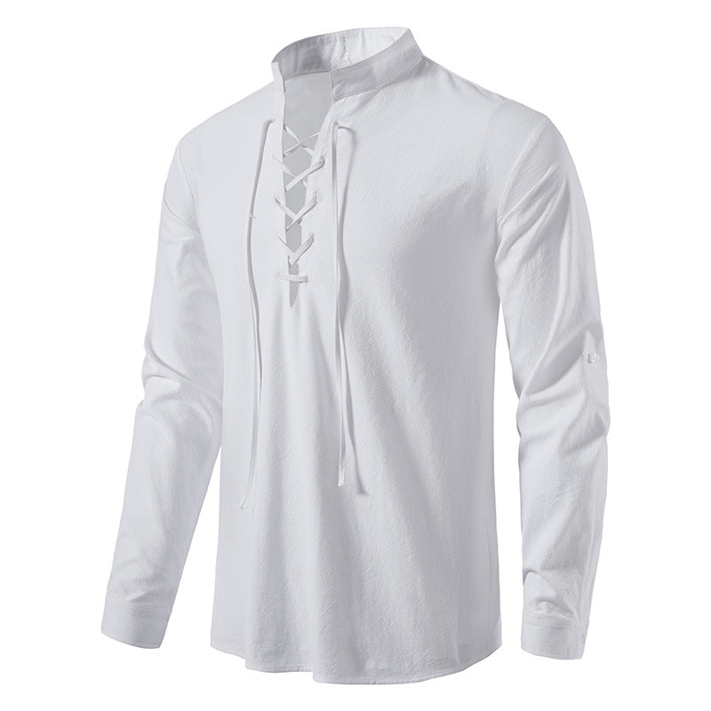 🌞 Bleiben Sie cool und stilvoll mit dem Herren-Henley-Shirt aus Baumwoll-Leinen mit Stehkragen und langen Ärmeln🌿