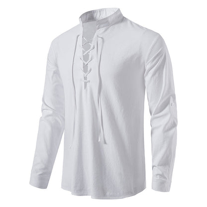 🌞 Bleiben Sie cool und stilvoll mit dem Herren-Henley-Shirt aus Baumwoll-Leinen mit Stehkragen und langen Ärmeln🌿