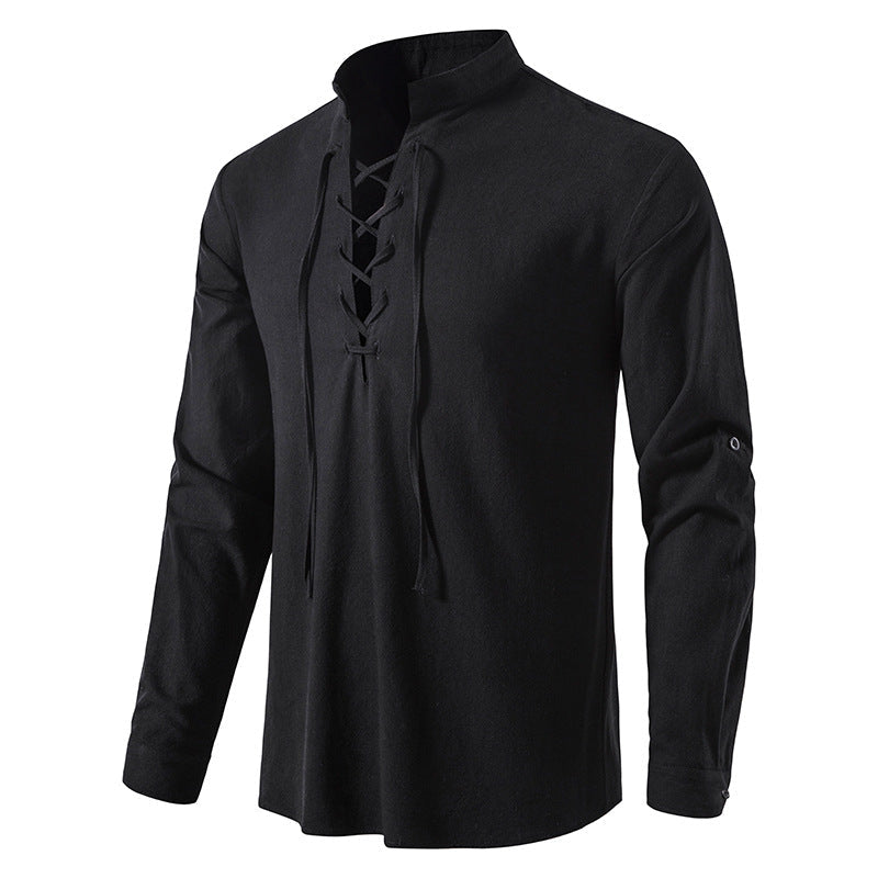 🌞 Bleiben Sie cool und stilvoll mit dem Herren-Henley-Shirt aus Baumwoll-Leinen mit Stehkragen und langen Ärmeln🌿