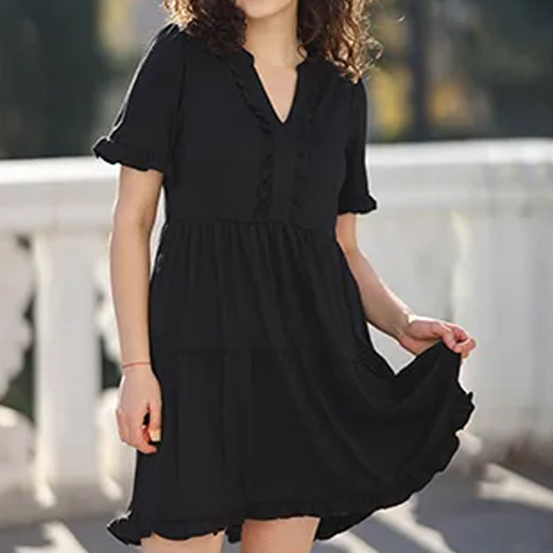 🔥🔥2026 Summer Hot Sale 49% OFF🌈Women's V Neck Ruffle Casual A-Line Flowy Swing Shift Dress