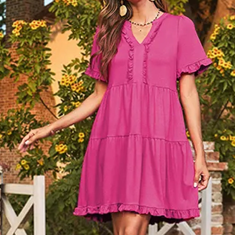 🔥🔥2026 Summer Hot Sale 49% OFF🌈Women's V Neck Ruffle Casual A-Line Flowy Swing Shift Dress