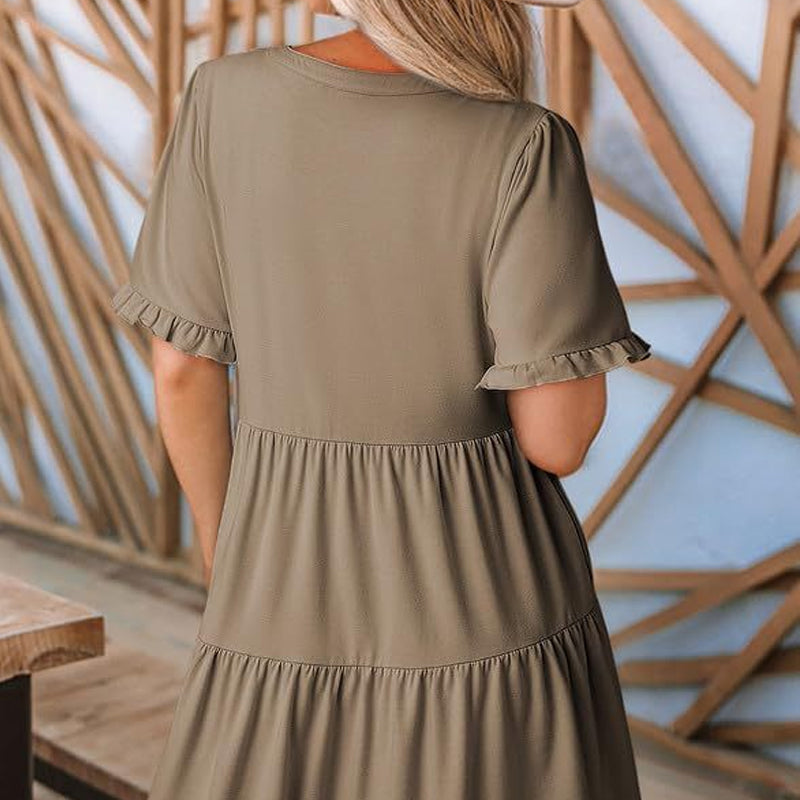 🔥🔥2026 Summer Hot Sale 49% OFF🌈Women's V Neck Ruffle Casual A-Line Flowy Swing Shift Dress