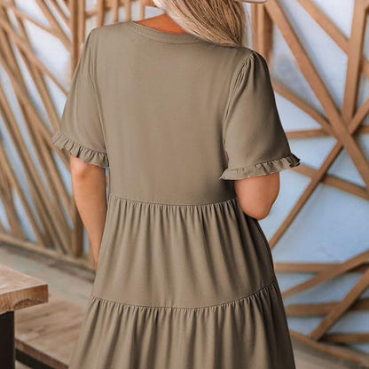 🔥🔥2026 Summer Hot Sale 49% OFF🌈Women's V Neck Ruffle Casual A-Line Flowy Swing Shift Dress