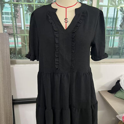 🔥🔥2026 Summer Hot Sale 49% OFF🌈Women's V Neck Ruffle Casual A-Line Flowy Swing Shift Dress