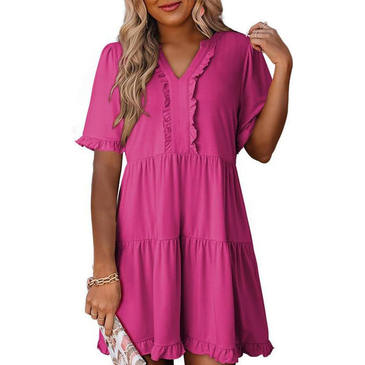 🔥🔥2026 Summer Hot Sale 49% OFF🌈Women's V Neck Ruffle Casual A-Line Flowy Swing Shift Dress