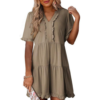 🔥🔥2026 Summer Hot Sale 49% OFF🌈Women's V Neck Ruffle Casual A-Line Flowy Swing Shift Dress