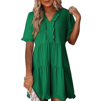 🔥🔥2026 Summer Hot Sale 49% OFF🌈Women's V Neck Ruffle Casual A-Line Flowy Swing Shift Dress