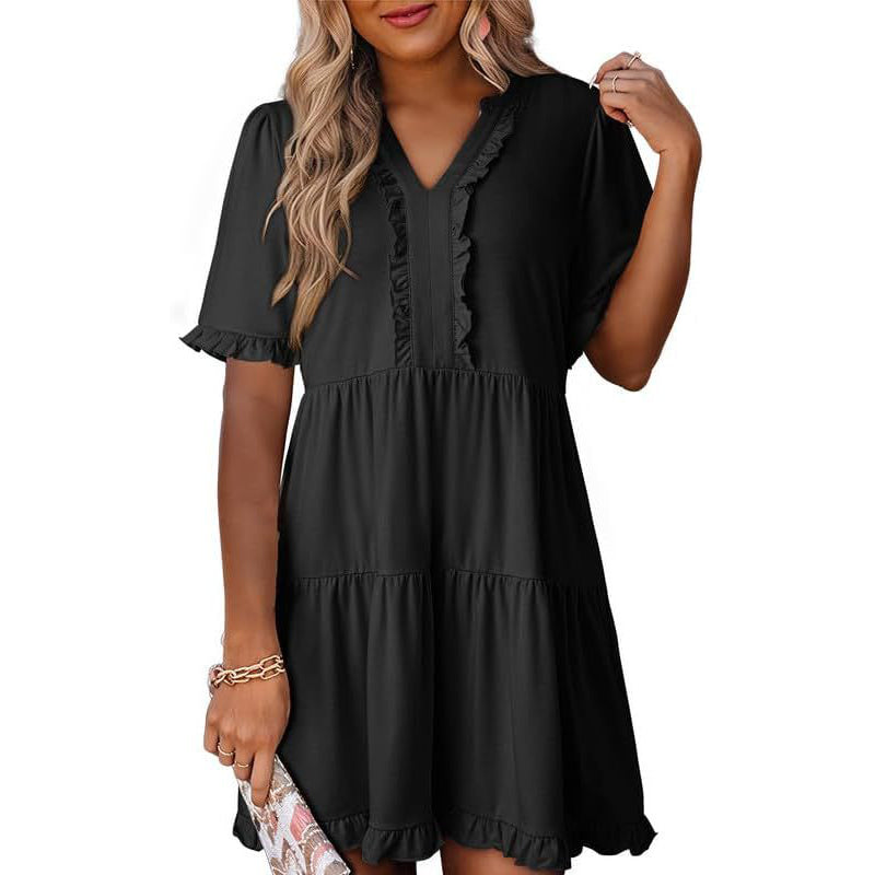 🔥🔥2026 Summer Hot Sale 49% OFF🌈Women's V Neck Ruffle Casual A-Line Flowy Swing Shift Dress