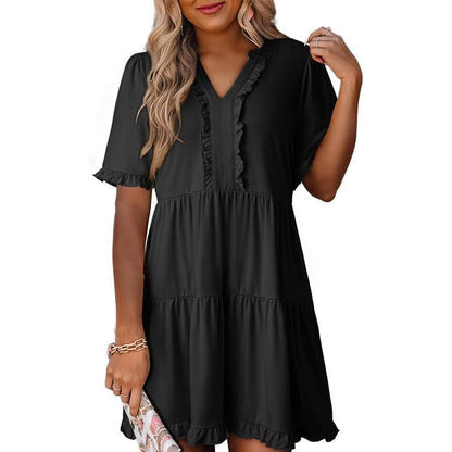 🔥🔥2026 Summer Hot Sale 49% OFF🌈Women's V Neck Ruffle Casual A-Line Flowy Swing Shift Dress