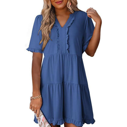 🔥🔥2026 Summer Hot Sale 49% OFF🌈Women's V Neck Ruffle Casual A-Line Flowy Swing Shift Dress