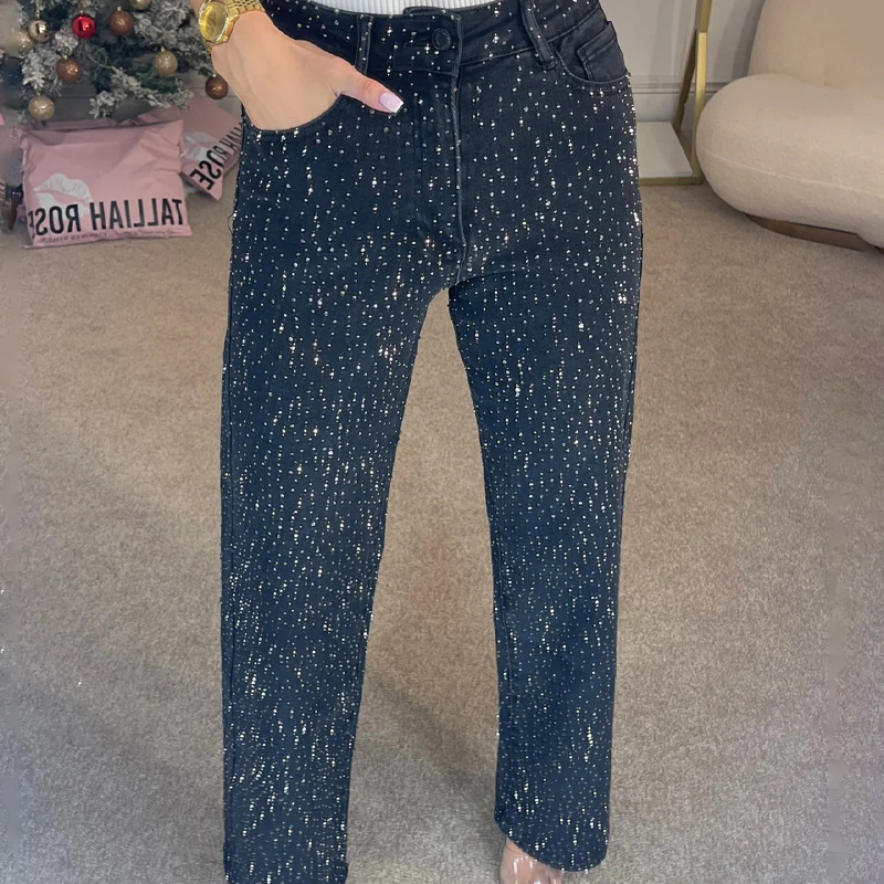 🔥Straight leg jeans with rhinestones✨Become the shining protagonist！✨