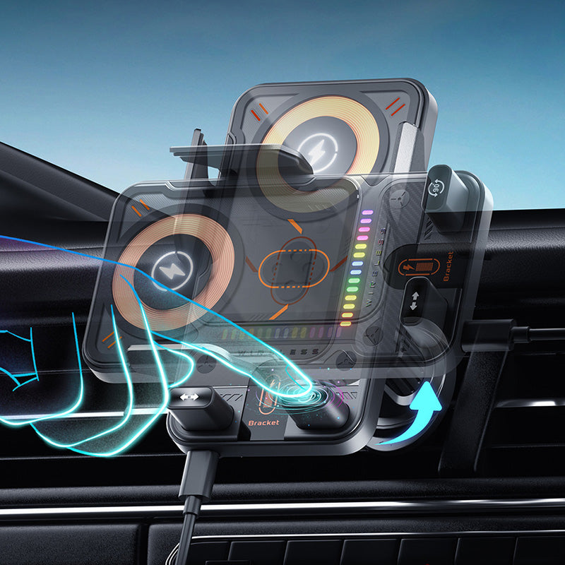 🔥HOT SALE 53% OFF🎁⚡Over 50K Sold! 📱Smart 2-in-1 Car Rotating Mobile Phone Holder & Wireless Charger⚡