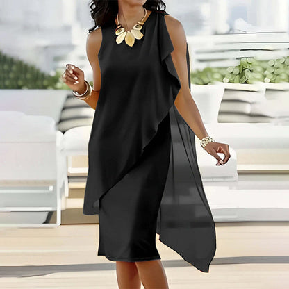 👗 Damen Elegantes Sommerkleid mit Rundhalsausschnitt, asymmetrisch, ärmellos aus Mesh – Feminin, bequem & wunderschön elegant✨