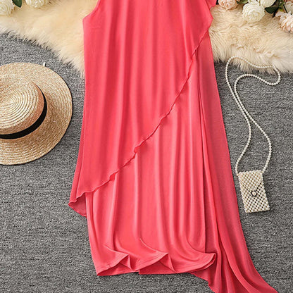 👗 Damen Elegantes Sommerkleid mit Rundhalsausschnitt, asymmetrisch, ärmellos aus Mesh – Feminin, bequem & wunderschön elegant✨