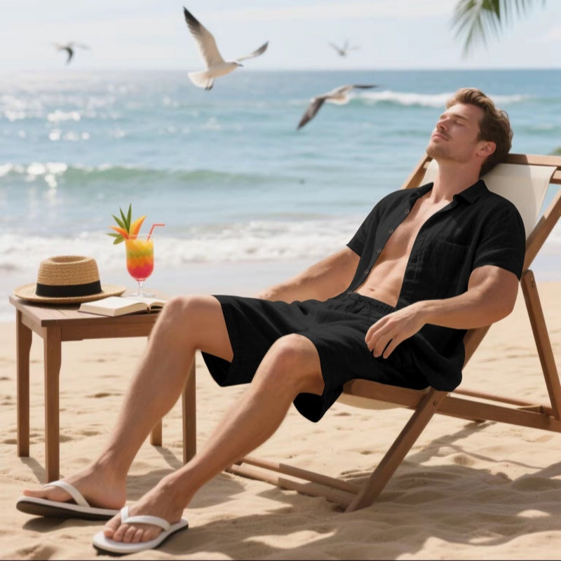 🏖️Summer Specials🌴 Men's Breathable Beach Outfit – Short Sleeve & Shorts