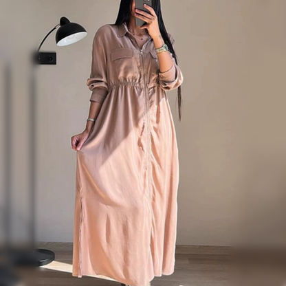 🔥Best Seller🔥Long-Sleeve Zip-Up Dress with Waist Cinching