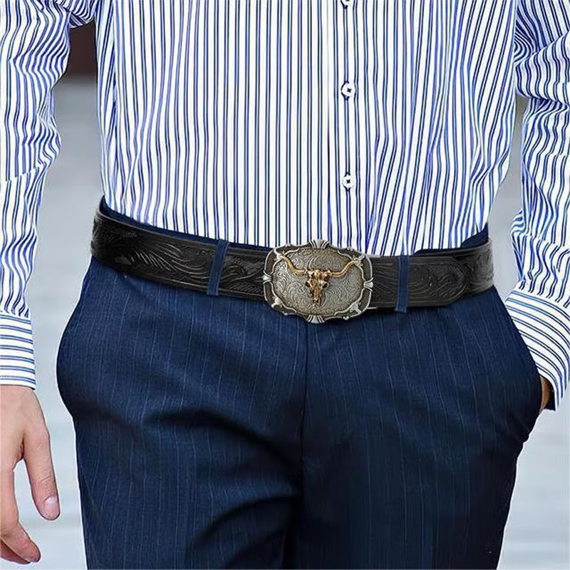 🔥2025 Hot Sale 🎁Men's Retro Bull Head Embossed Leather Belt
