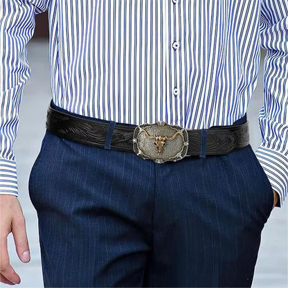 🔥2025 Hot Sale 🎁Men's Retro Bull Head Embossed Leather Belt