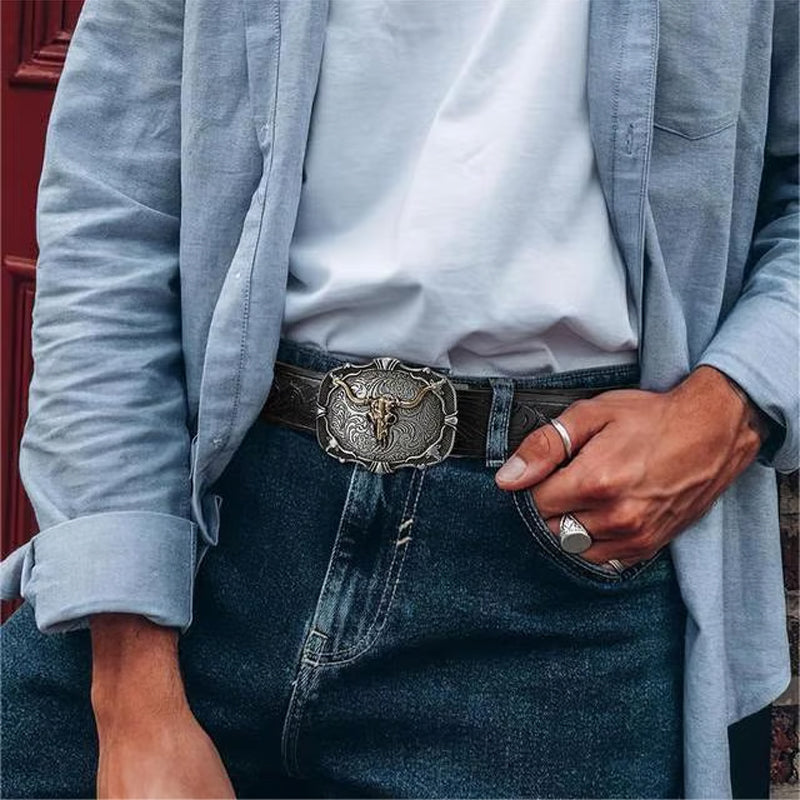 🔥2025 Hot Sale 🎁Men's Retro Bull Head Embossed Leather Belt