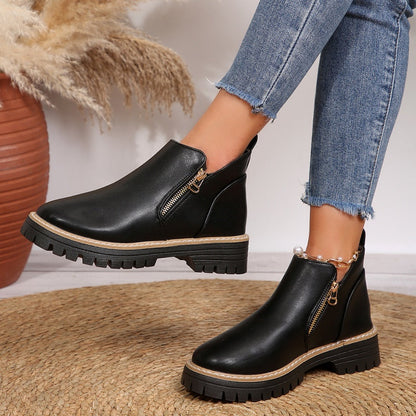 🔥Women's Fashionable Black PU Leather Ankle Boots🔥BUY 2 GET FREE SHIPPING