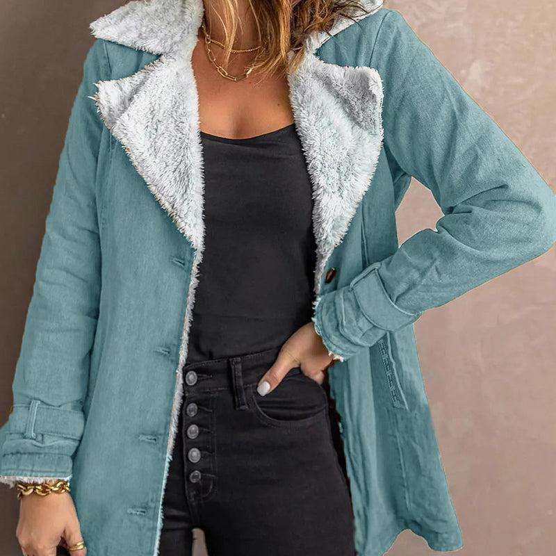 Women's Chic Warm Jacket with Lapel Collar