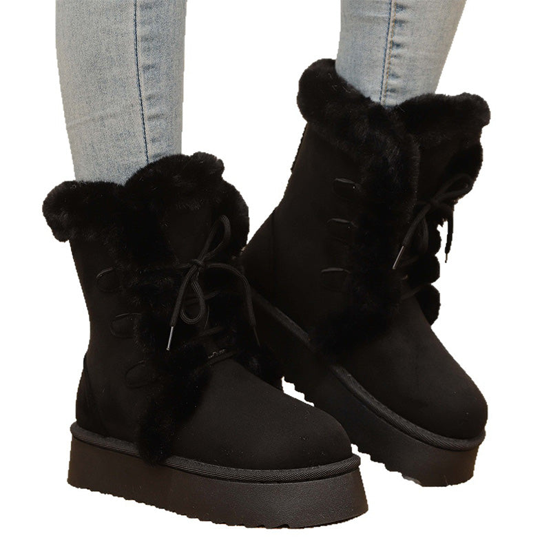 Women's Fax Fur Lace-Up Platform Snow Boots