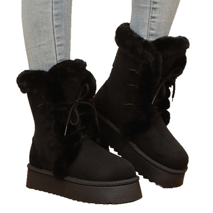 Women's Fax Fur Lace-Up Platform Snow Boots