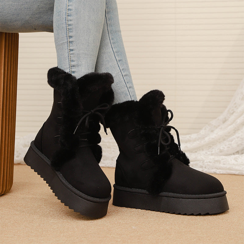 Women's Fax Fur Lace-Up Platform Snow Boots