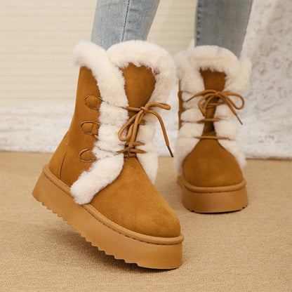 Women's Fax Fur Lace-Up Platform Snow Boots