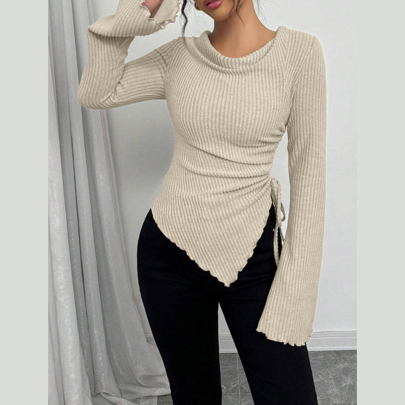 🔥Black Friday Sale 49% OFF🔥Funnel Neck Flare Sleeve Knit Top with Side Drawstring