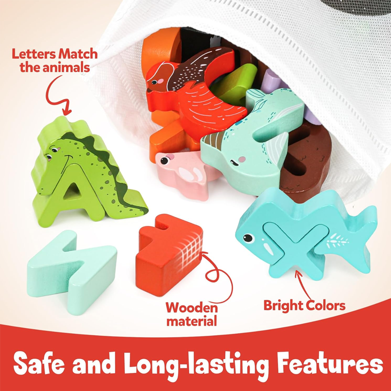 🎁Best Gift -49%OFF🎨26-Piece Wooden Letter & Animal Matching Toy