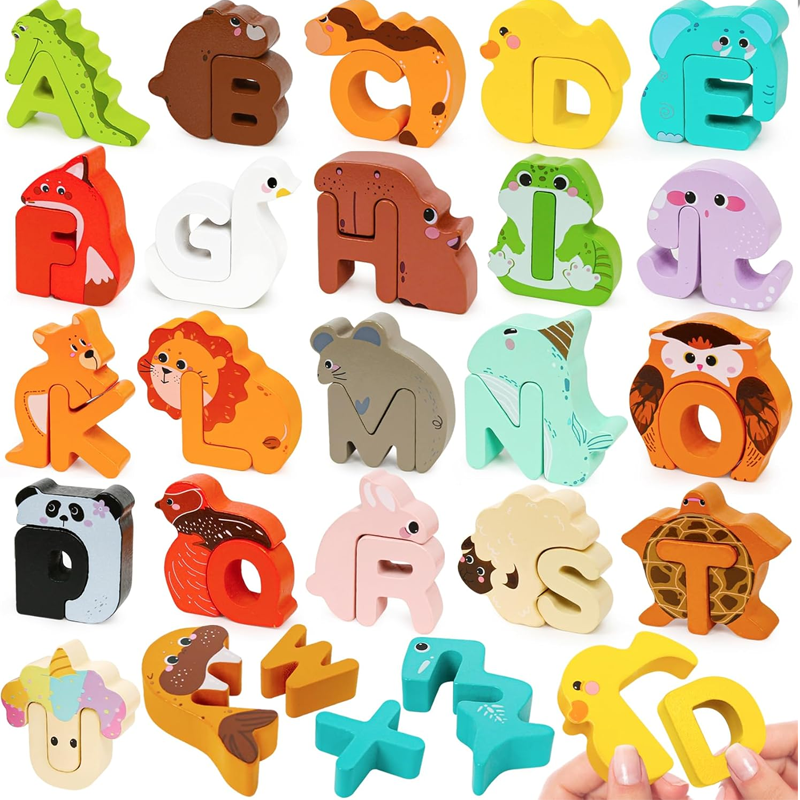 🎁Best Gift -49%OFF🎨26-Piece Wooden Letter & Animal Matching Toy