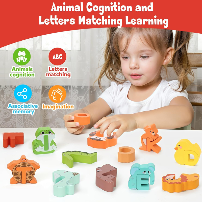🎁Best Gift -49%OFF🎨26-Piece Wooden Letter & Animal Matching Toy