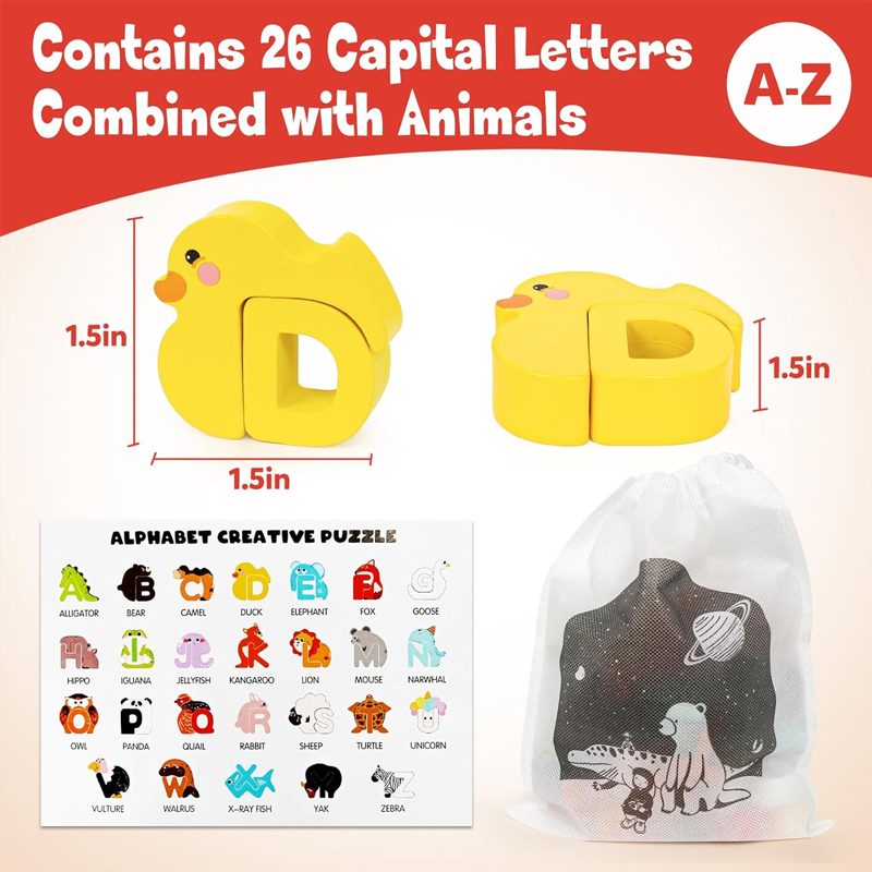 🎁Best Gift -49%OFF🎨26-Piece Wooden Letter & Animal Matching Toy