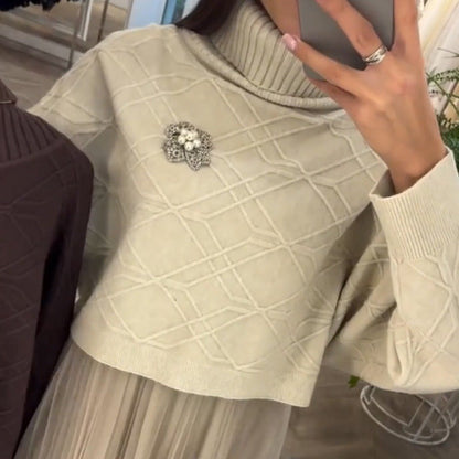 🌟 WOMEN’S ELEGANT TURTLENECK SWEATER & TULLE SKIRT 2-PIECE SET