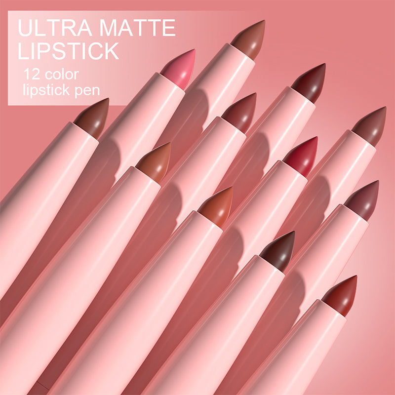 🔥Heiße Angebote – 12-Farben Matter Lippenstift & Lipliner Set (Holzummantelt) – Für perfekt definierte Lippen für jeden Look ✨