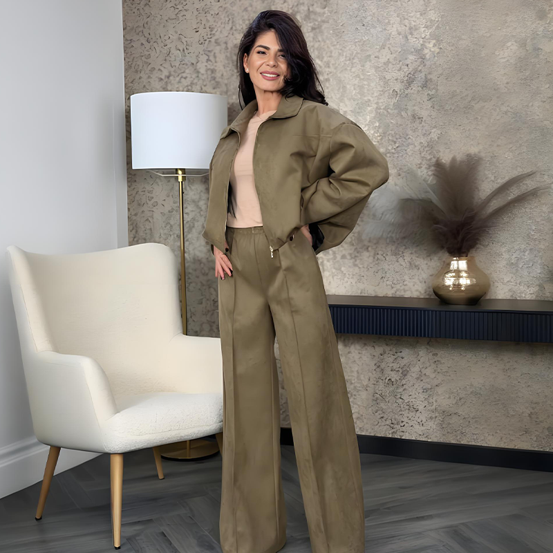 Women's Zip-Up Jacket & Wide-Leg Pants Two-Piece Set🚛 Free delivery