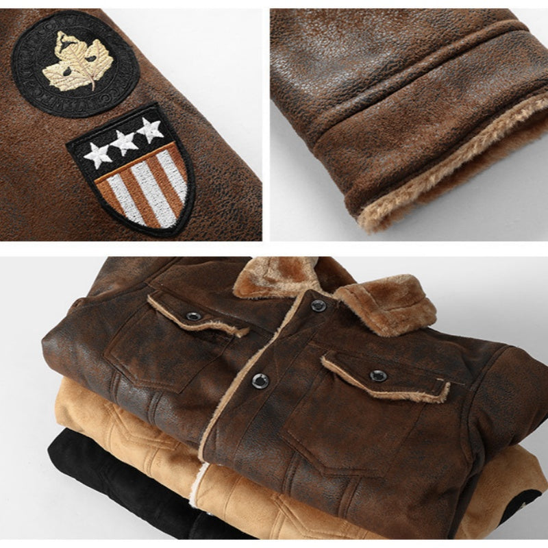 Men's Casual Button-Up Heavy-Duty Warm Leather Jacket🚛Free Shipping