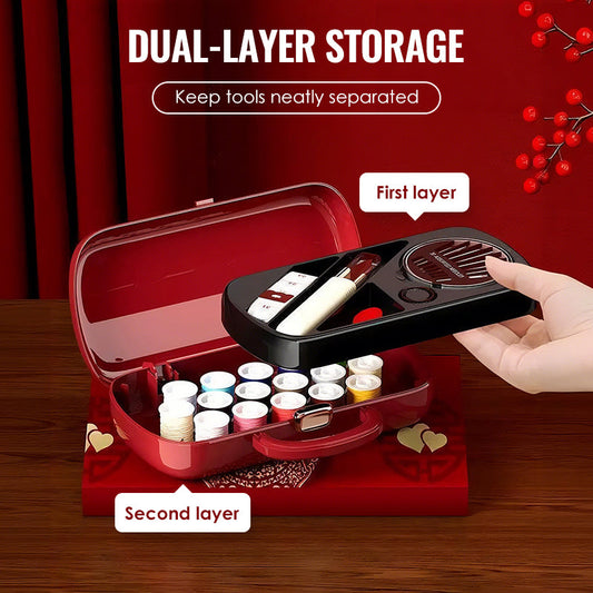 Portable Dual-Layer Sewing Kit with Handle