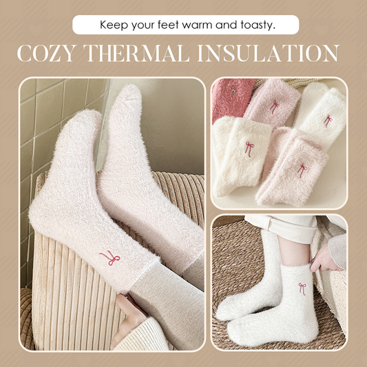 Women's Plush Mink Socks with Bow Embroidery