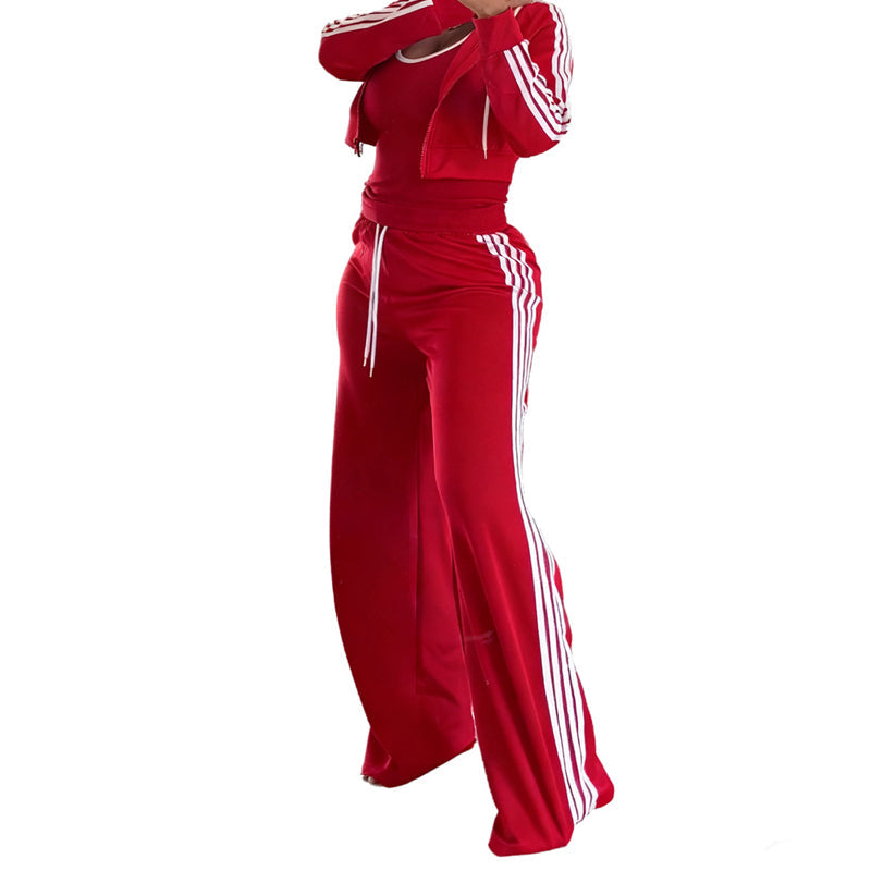 Women's Striped Zip-Up Tracksuit & Wide-Leg Pants 2-Piece Set🚛Free Shipping