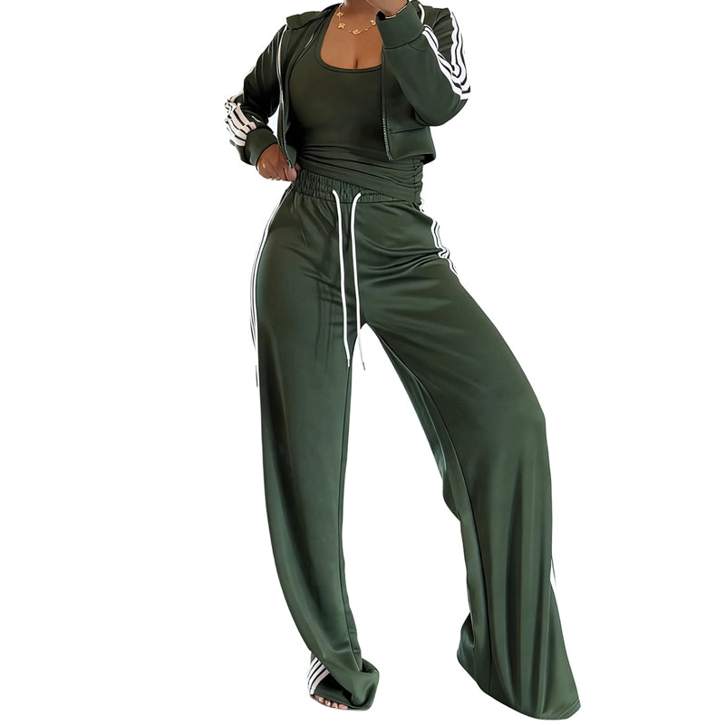 Women's Striped Zip-Up Tracksuit & Wide-Leg Pants 2-Piece Set🚛Free Shipping
