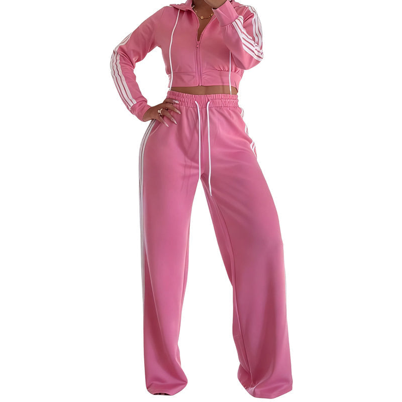 Women's Striped Zip-Up Tracksuit & Wide-Leg Pants 2-Piece Set🚛Free Shipping