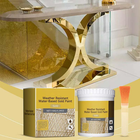 🔥2026 HOT SALE🔥🎨🏡Gold Leaf Effect Paint Set – Water-Based, Weather-Resistant Metallic Gold Paint with Brush, Ideal for Furniture, Decor & Outdoor DIY
